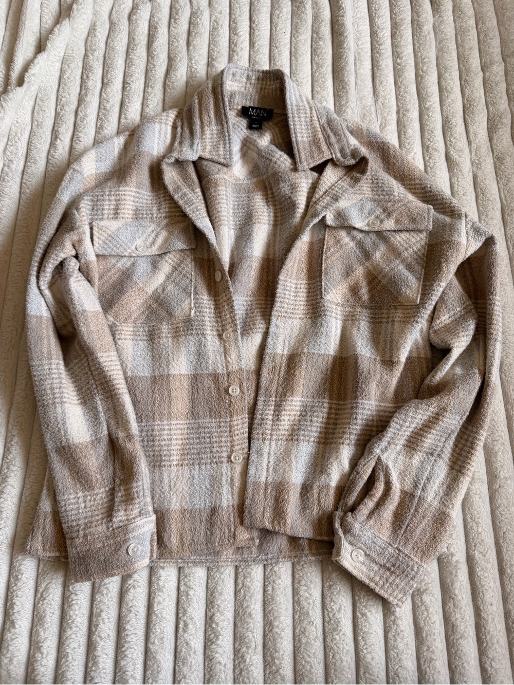 Boohoo Beige & Cream Plaid Utility Shacket